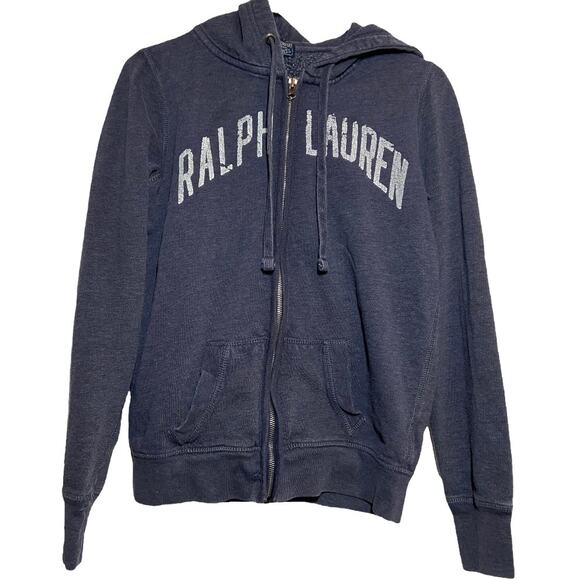 VTG Polo Jeans Company Full Zip Jacket Hooded Drawstring Long Sleeve Navy M/XL - Picture 1 of 8